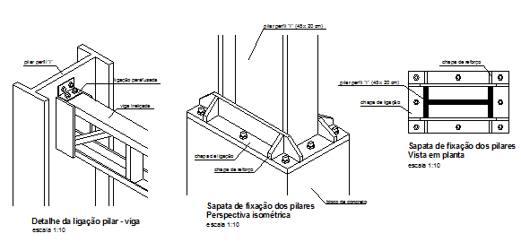 Steel structure detail of connection beam, column drawing with isometric view.