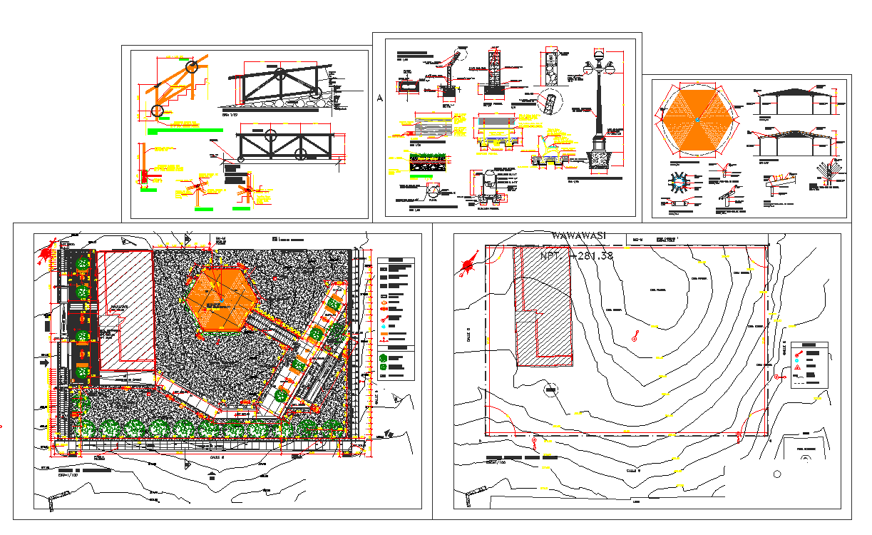 Steel structure detail view and site plan layout detail dwg file