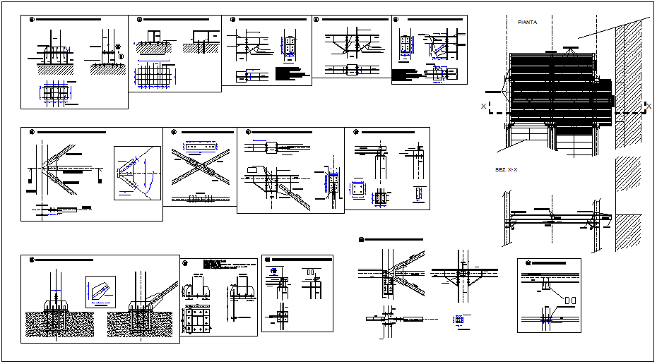 Steel structure detail view of hospital exit stair dwg file