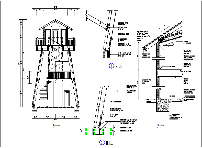 Steel structure elevation and section view detail dwg file