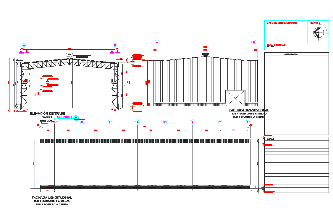 Steel structure elevation detail dwg file
