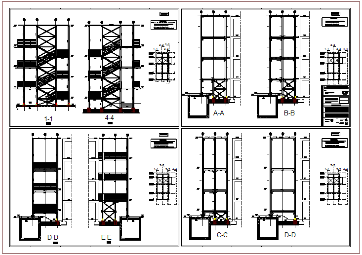 Steel structure elevation view of hospital exit stair dwg file