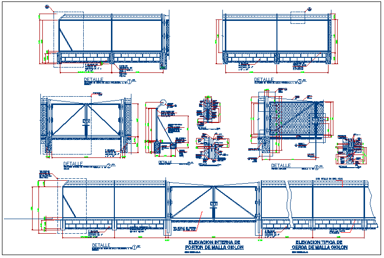 Steel structure fencing boundary and gate detail view dwg file