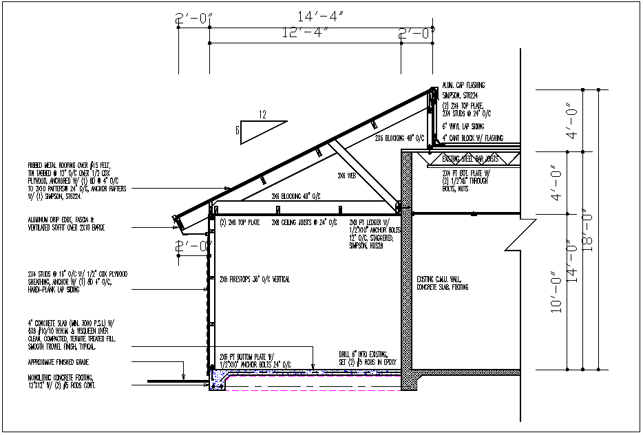 Steel structure section view detail of house dwg file