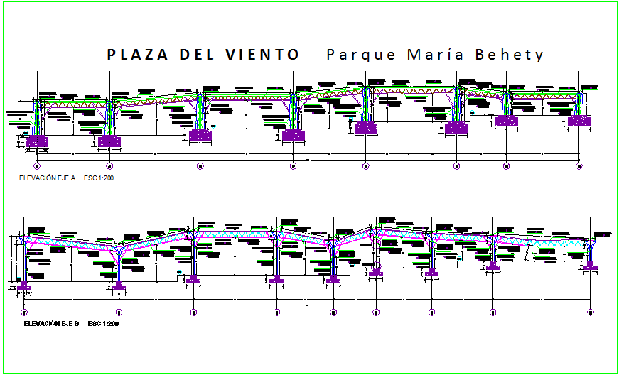 Steel structure view elevation with A and B section dwg file