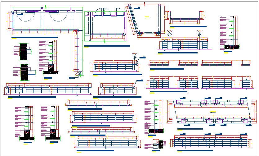 Steel structure view of collage with plan and section view dwg file