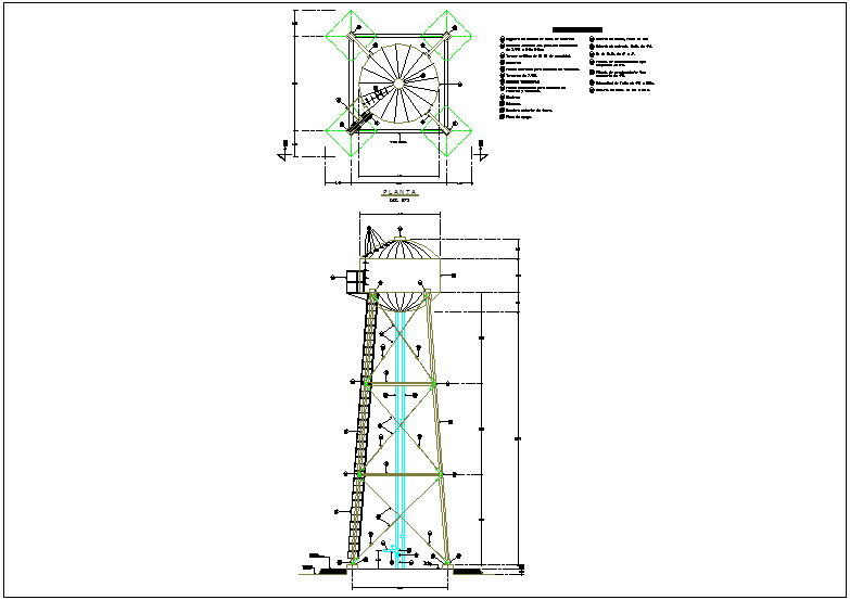 Plan and Elevation View of Steel Water Tank in DWG File