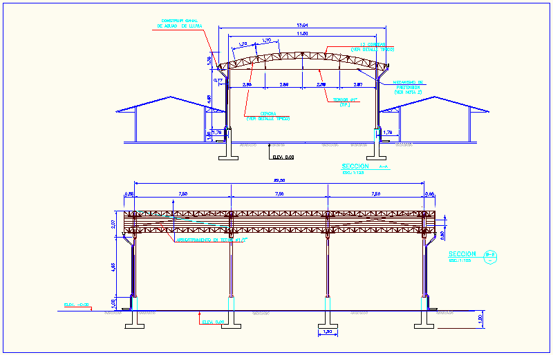 Steel structure with elevation of education center dwg file
