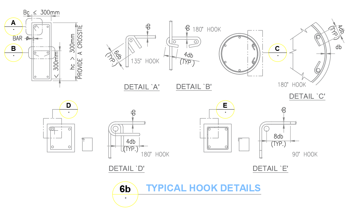 Steel Bar Hook Details Drawing for Bar Joining