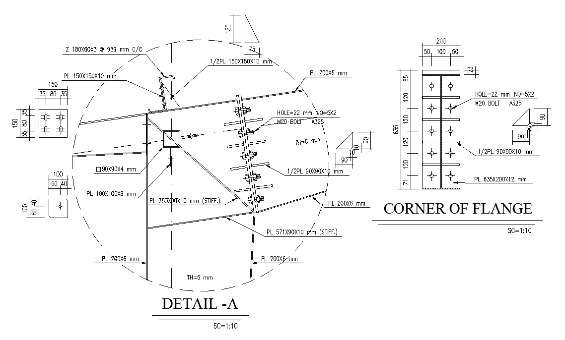 Steel Corner Flange With Joint Section CAD Drawing Download DWG File