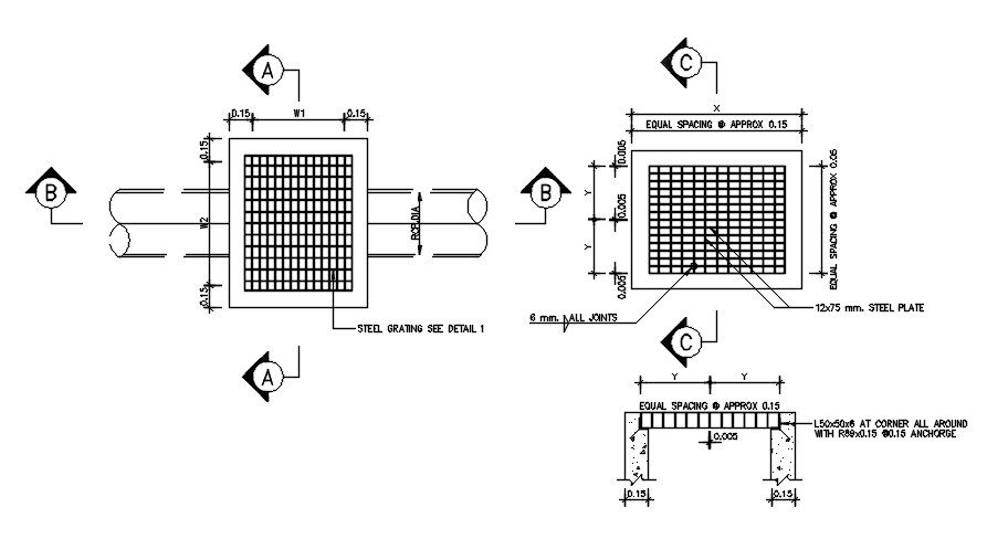 Steel Grating Installation Section Drawing DWG File