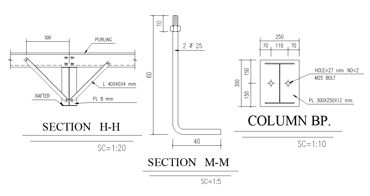 Steel Purlin And Column Support Section CAD Drawing DWG File