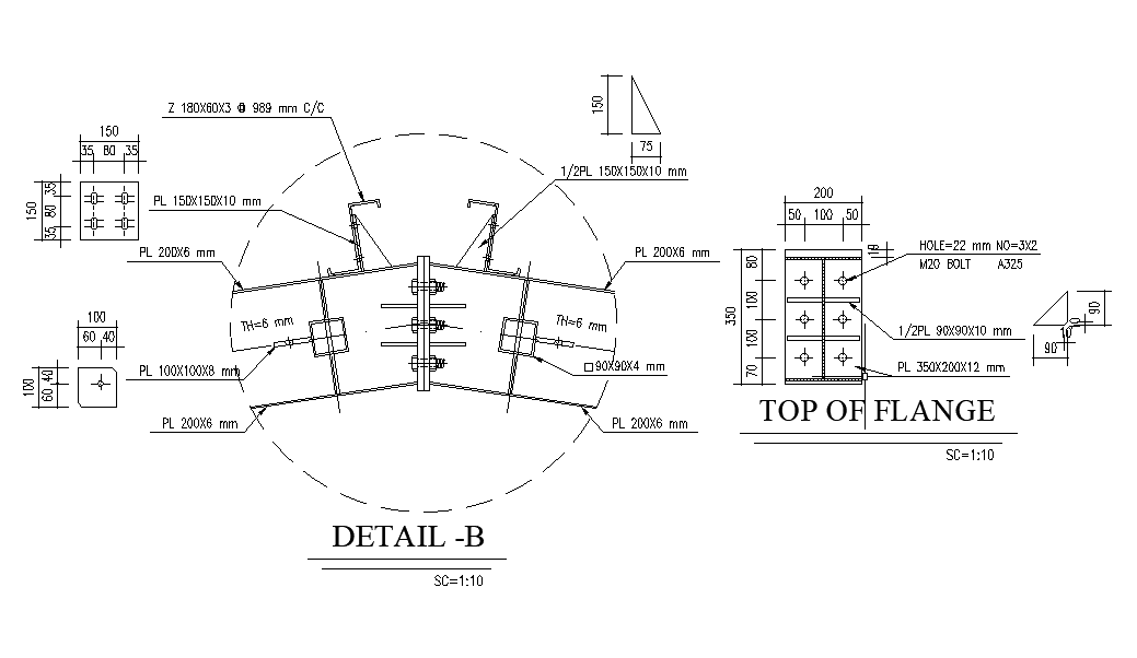 Steel Roof Top Flange With Joint Section CAD Drawing Download DWG File