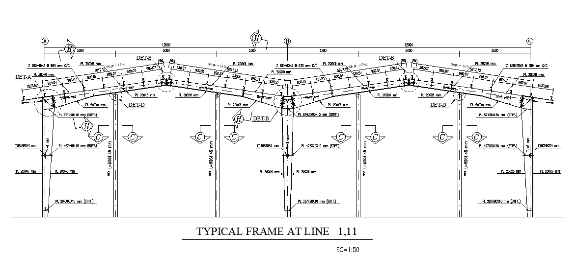 Steel Span Roof Structure CAD Drawing Download DWG File