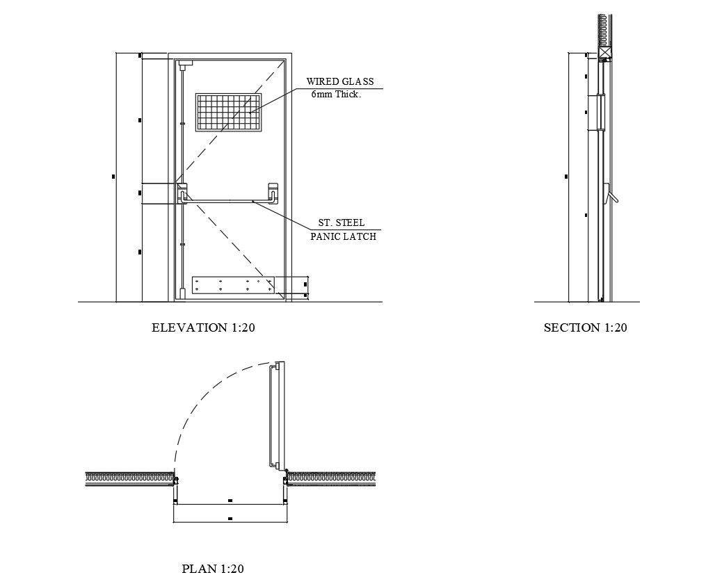 Steel Door Details in Plan and Elevation AutoCAD DWG Drawing