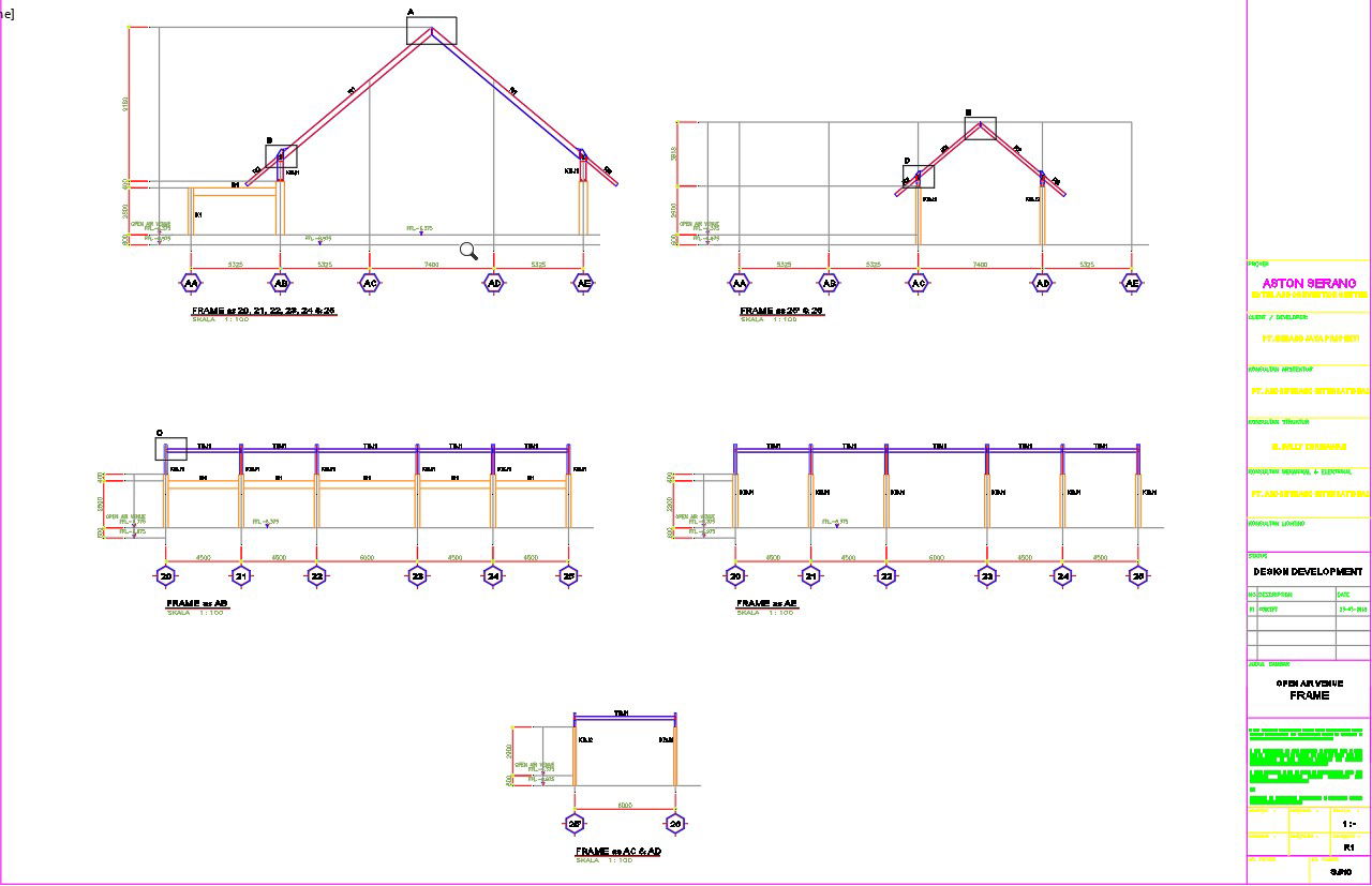 Steel Frame Structure Design in AutoCAD 2D DWG Drawing