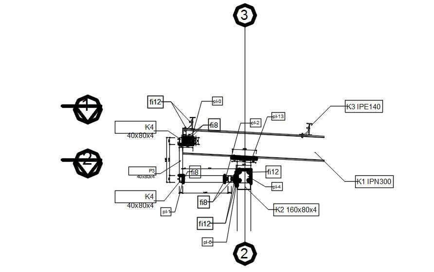 Steel joists of beam in AutoCAD 2D drawing, dwg file, CAD file