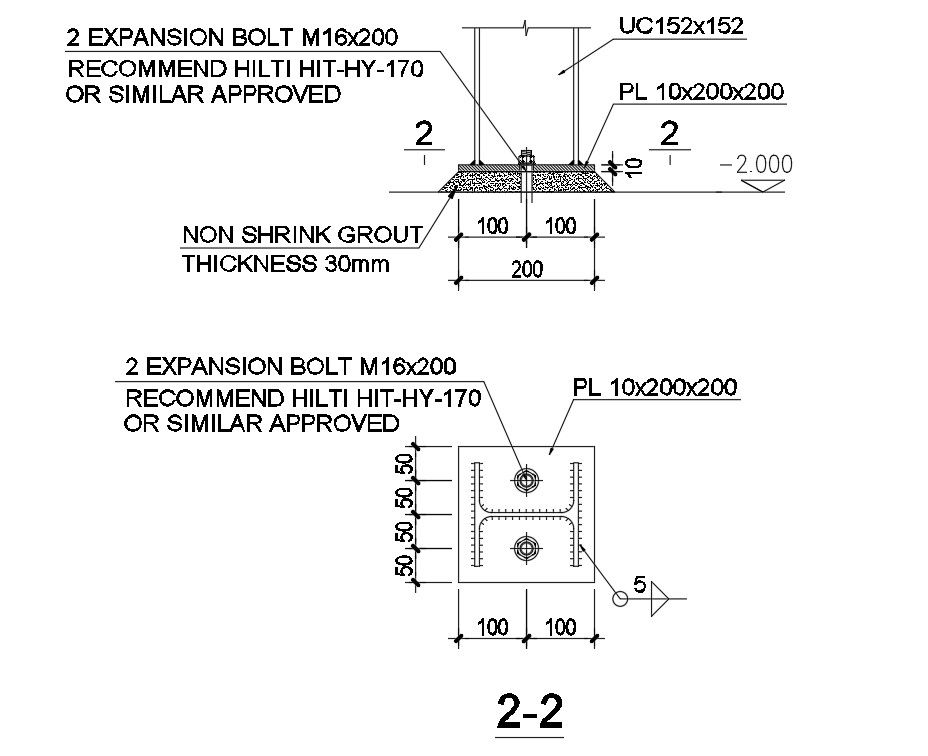 Steel plate with bolt details in AutoCAD 2D drawing, CAD file, dwg file