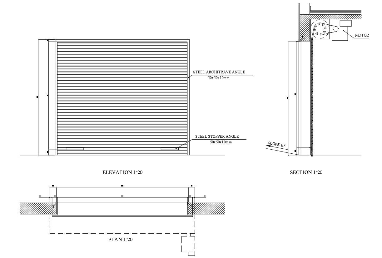 Steel shutter architrave details in AutoCAD, dwg file.