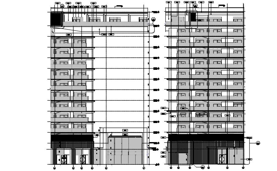 Stilt + 10 Westside section and Elevation is given in this AutoCAD DWG Drawing File. Download the AutoCAD DWG file now.