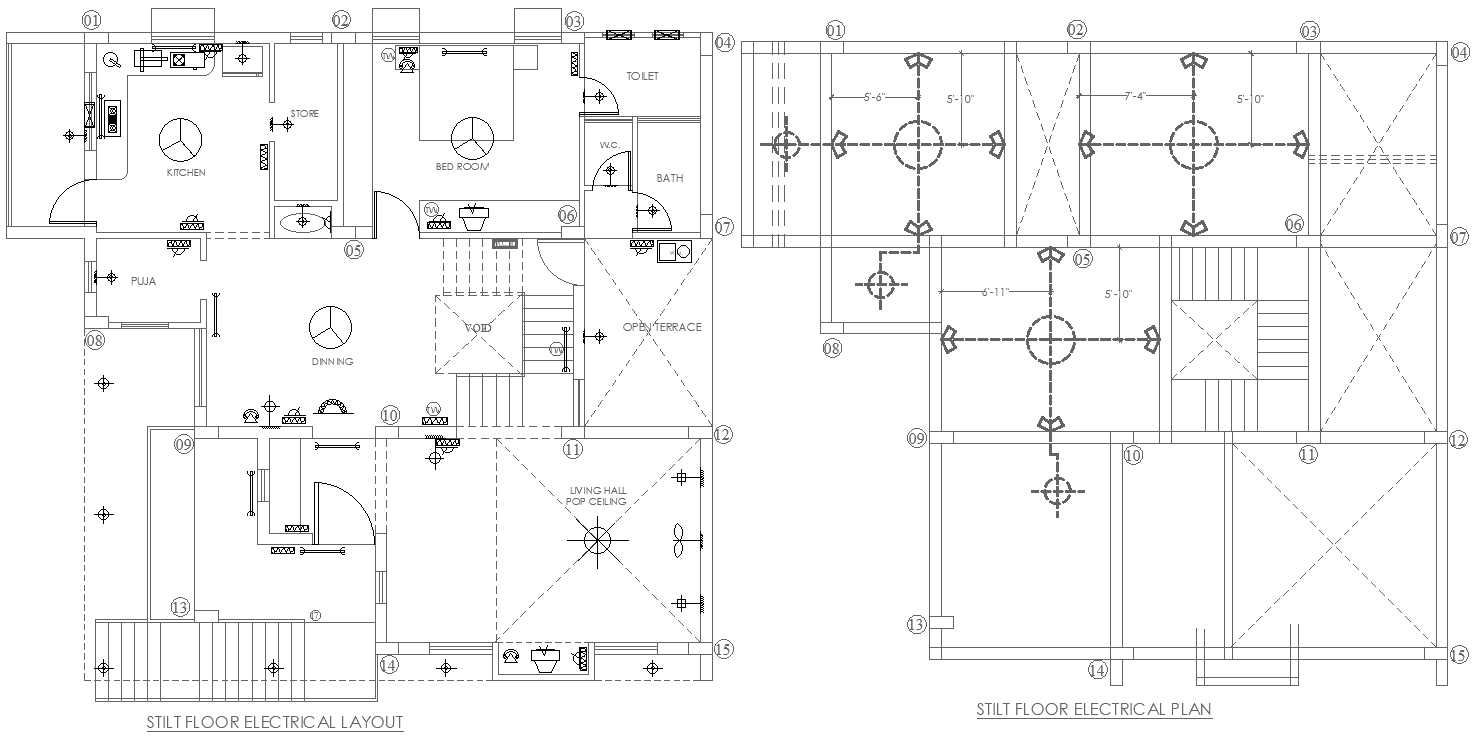 Stilt Floor Wiring Layout with Circuit Plan in DWG File