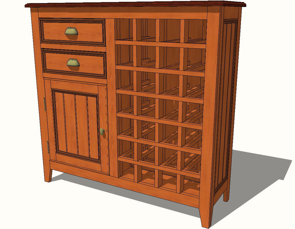 Stone field Country wooden Wine Cabinet 3d drawing details skp file