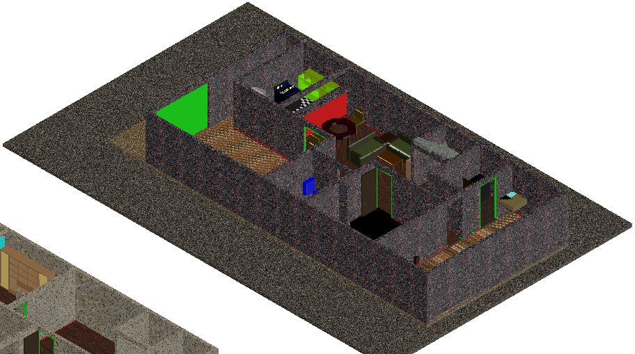 Stone material house 3d view in open position dwg file