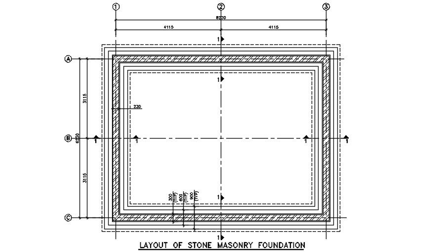 Stone Masonry Foundation Layout Plan AutoCAD Drawing DWG File