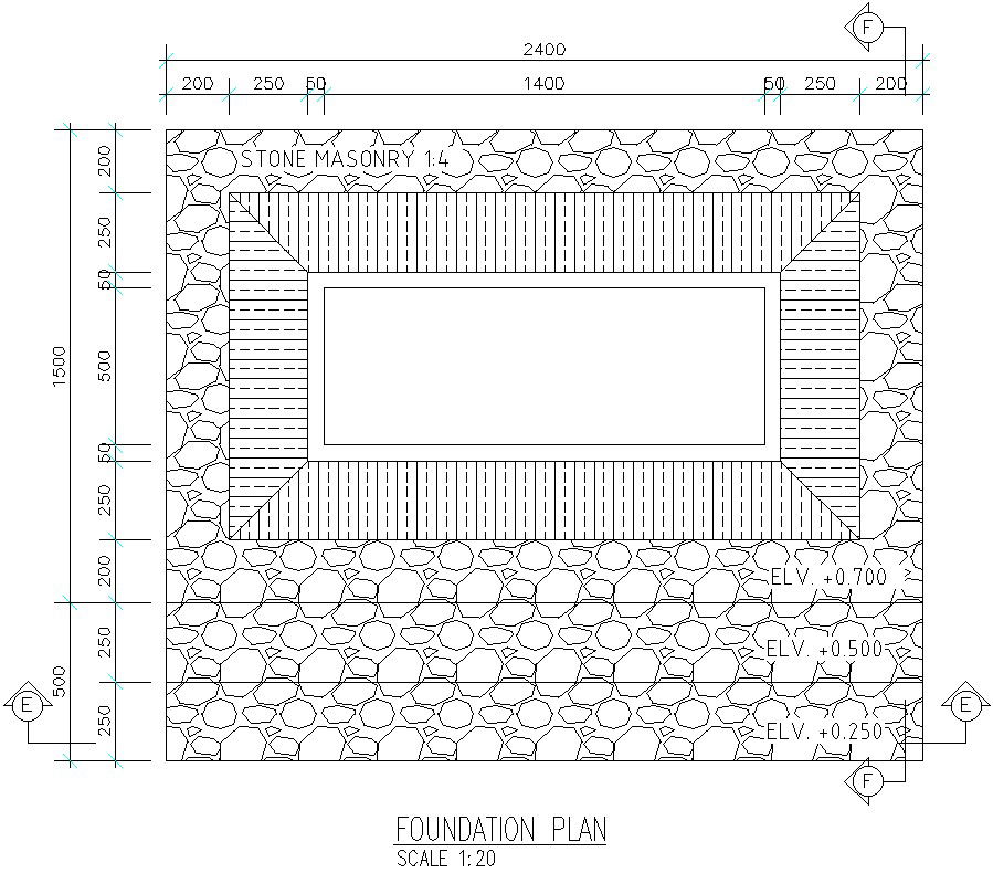 Stone Masonry Foundation plan in AutoCAD, dwg file.