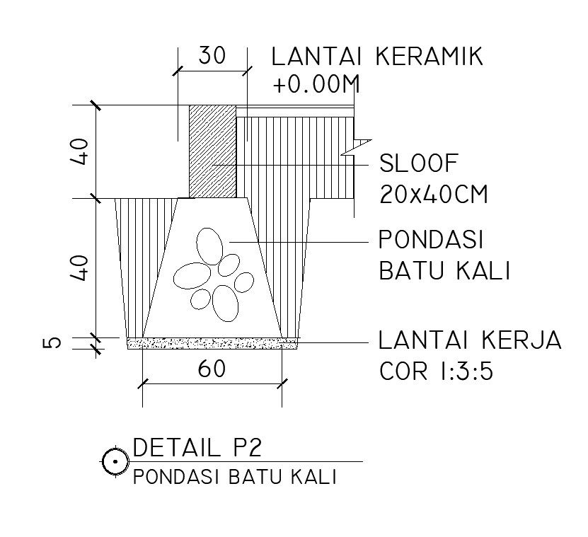 Stone foundation design in detail AutoCAD 2D drawing, CAD file, dwg file
