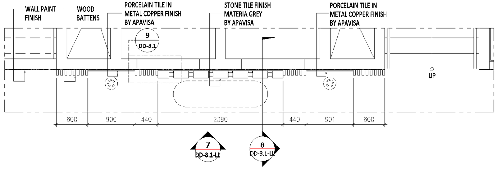Stone tile finish with materia grey with wall paint finish dwg autocad drawing .