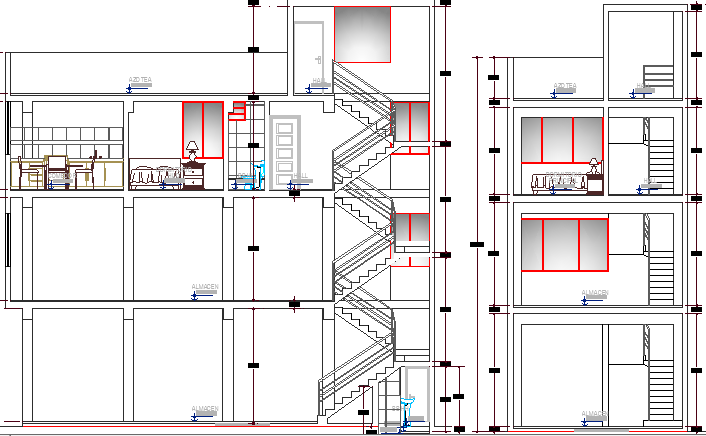 Store and Housing Residential Building Section Details dwg file