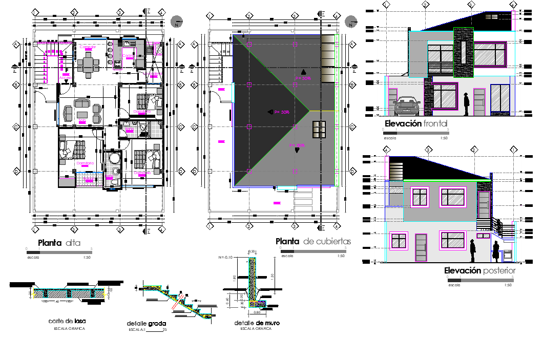 Story house plan and section autocad file