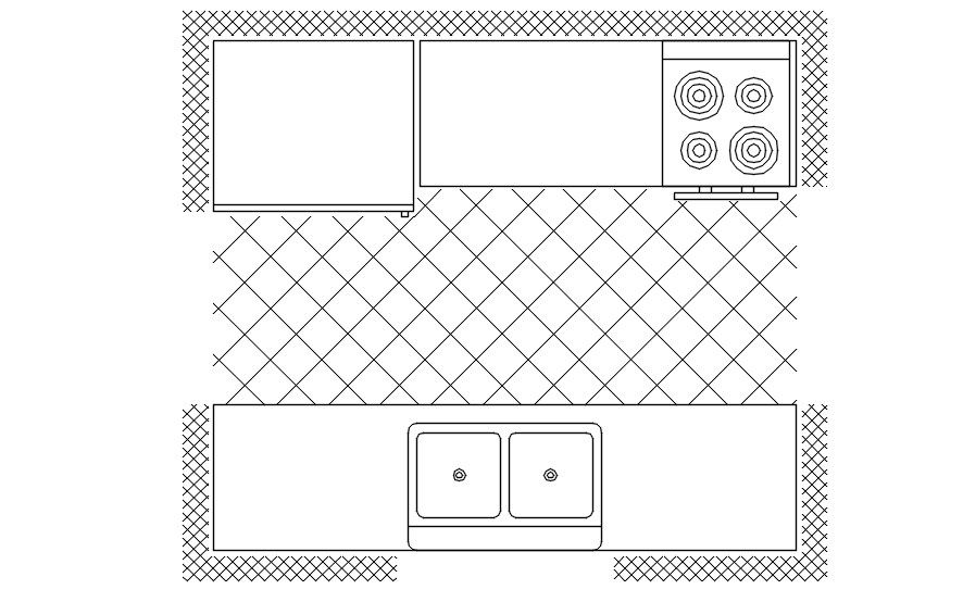Straight line kitchen layout cad blocks in AutoCAD, dwg file.