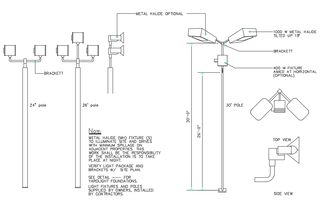 Street Light Pole With Isometric View Autocad File Free Download