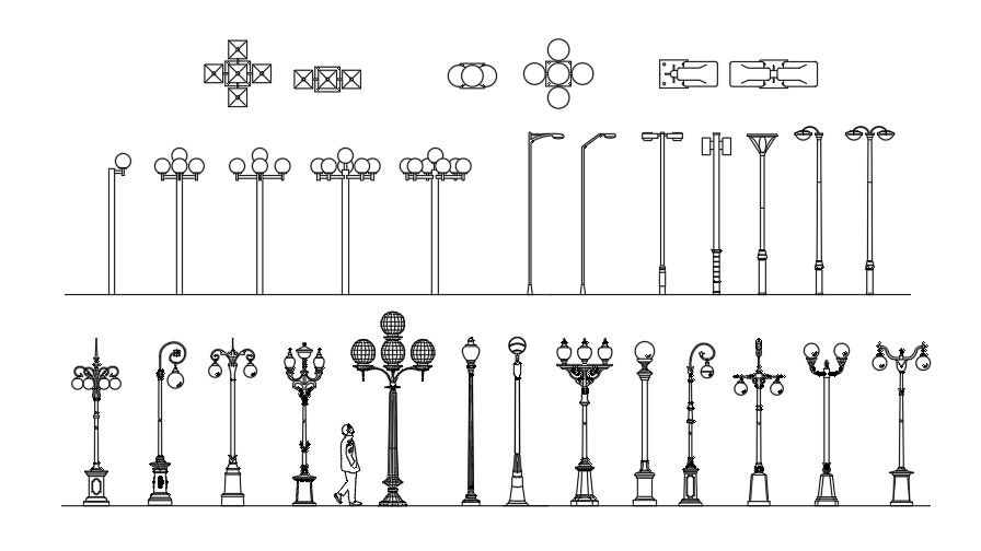 Street Light CAD Blocks Elevation Drawing