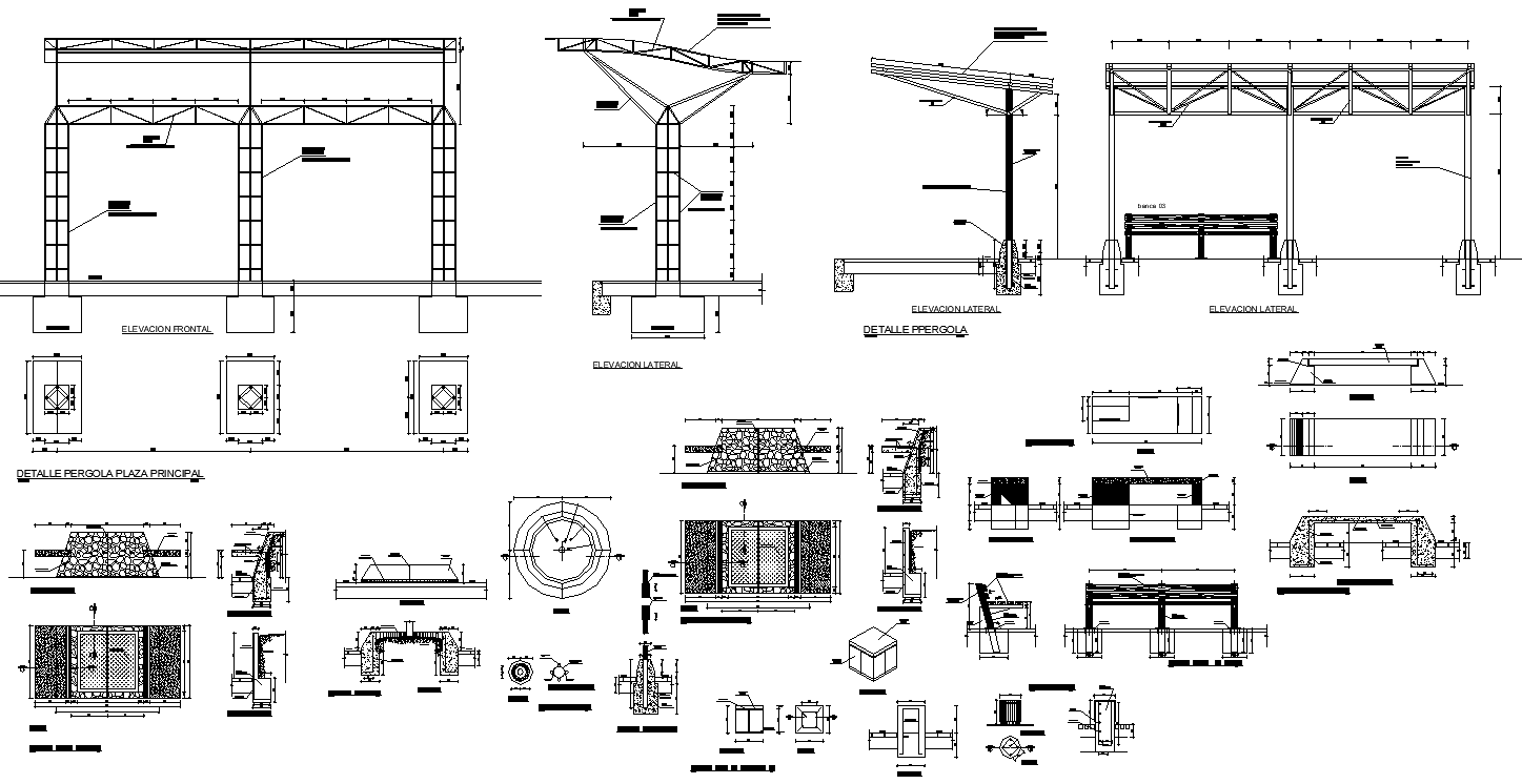 Streetlight detail section and elevation 2d view layout autocad file