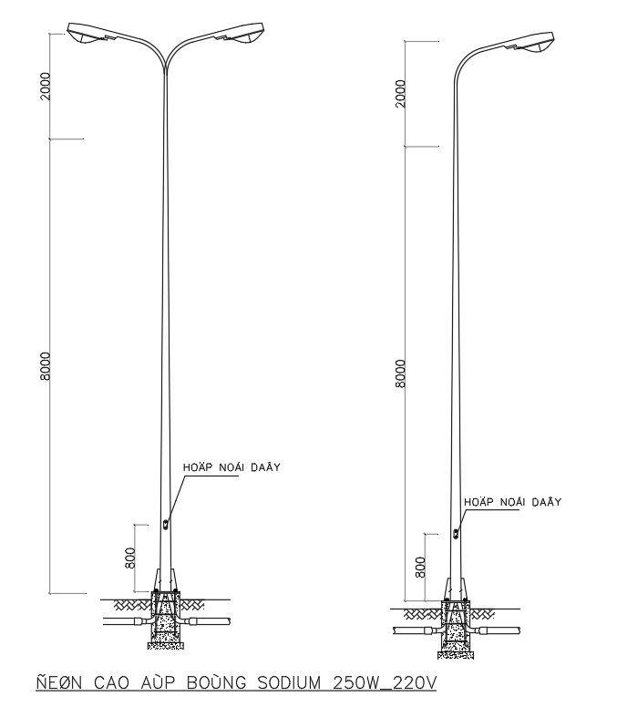Street Light Elevation Drawing in DWG Format for Designer