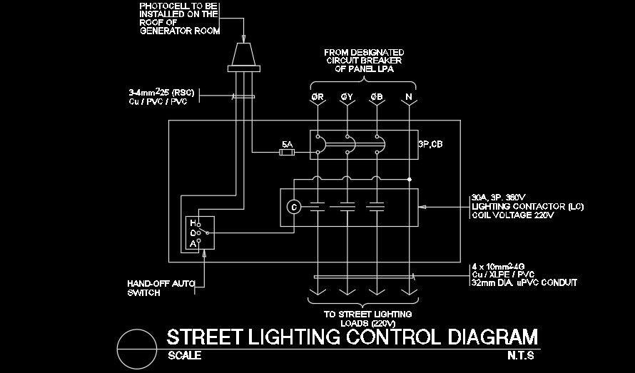 Street lighting control diagram AutoCAD drawing