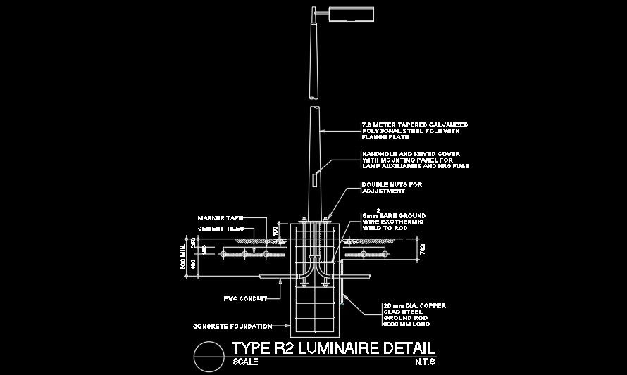 Street luminaire 2D AutoCAD drawing is given in this file