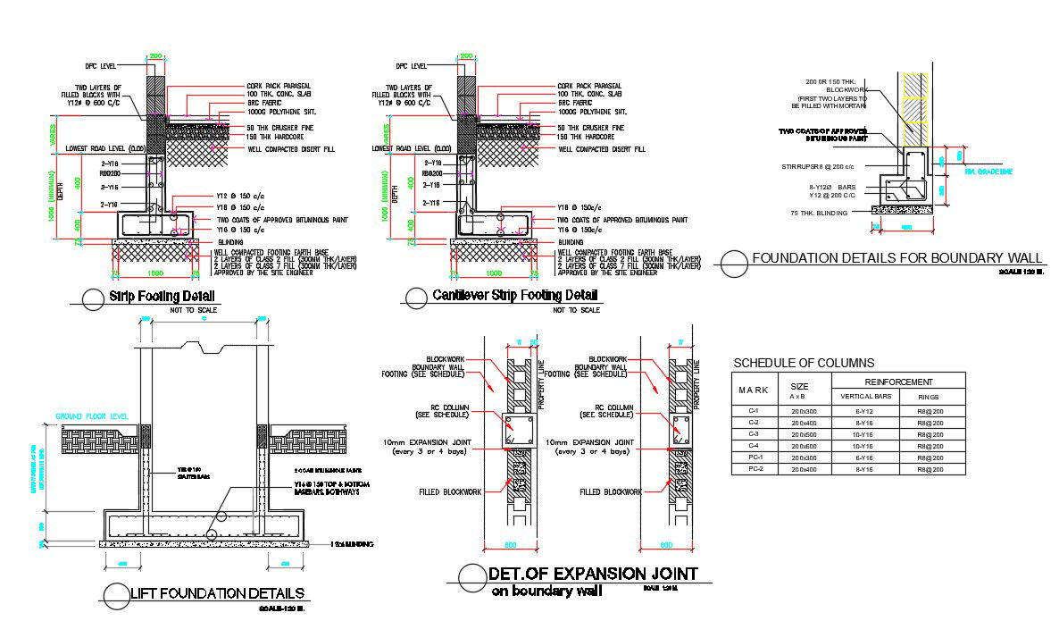 Strip Footing Foundation AutoCAD DWG File of Layout Design plan