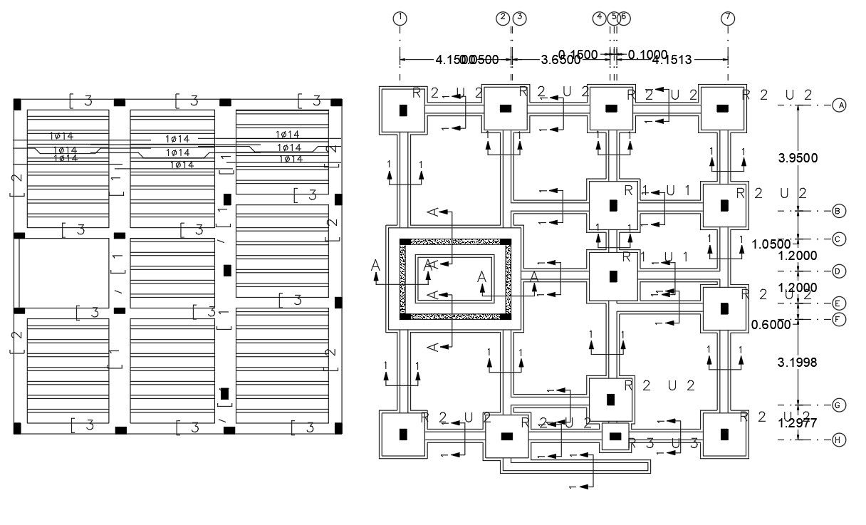 Structural Column Footing And Slab Design AutoCAD Drawing