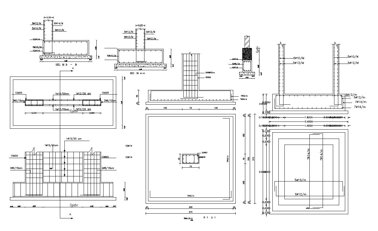 Structural Column Foundation Design With Bars DWG File
