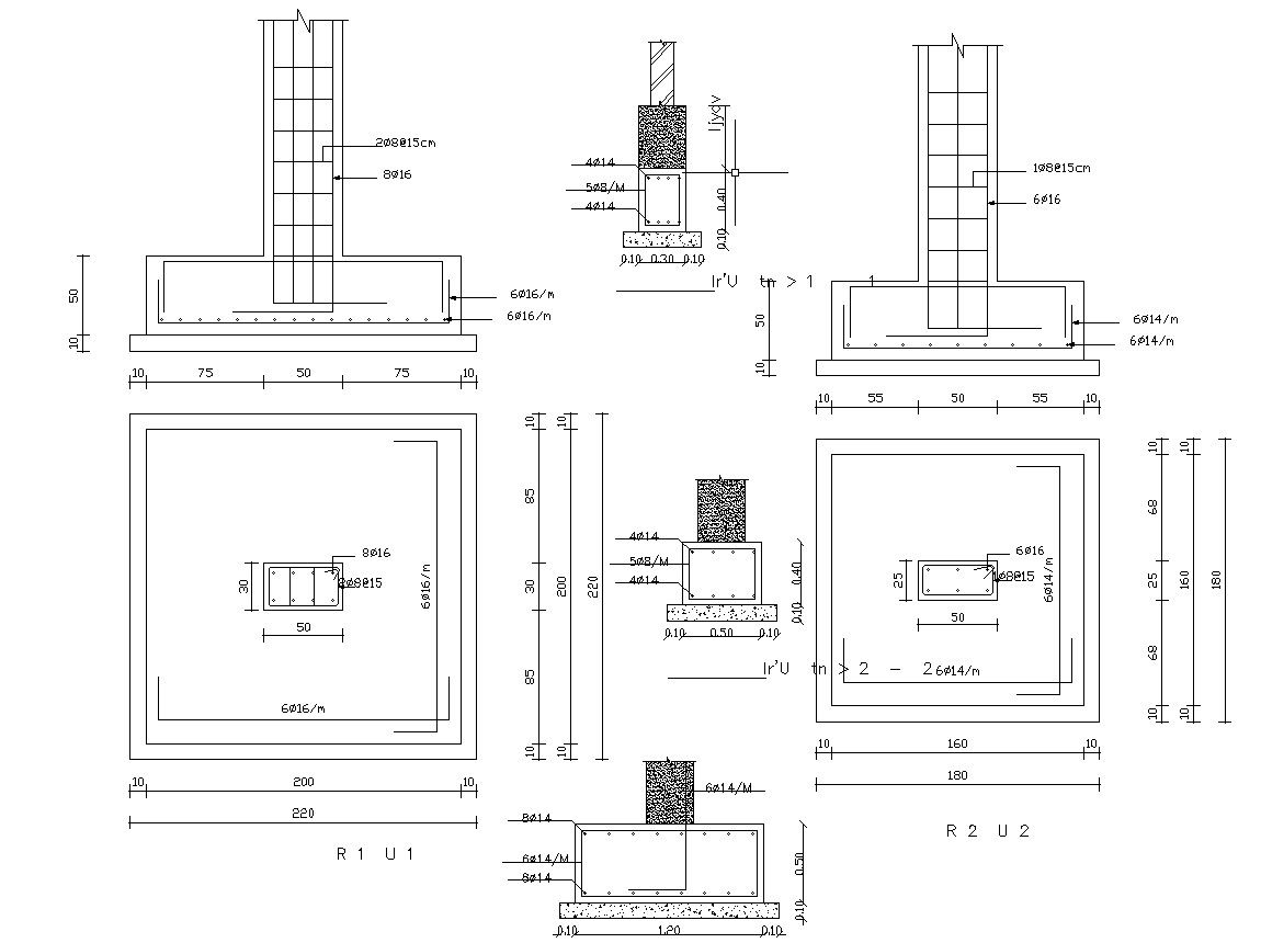 Structural Column Foundation Sections Design DWG Drawing