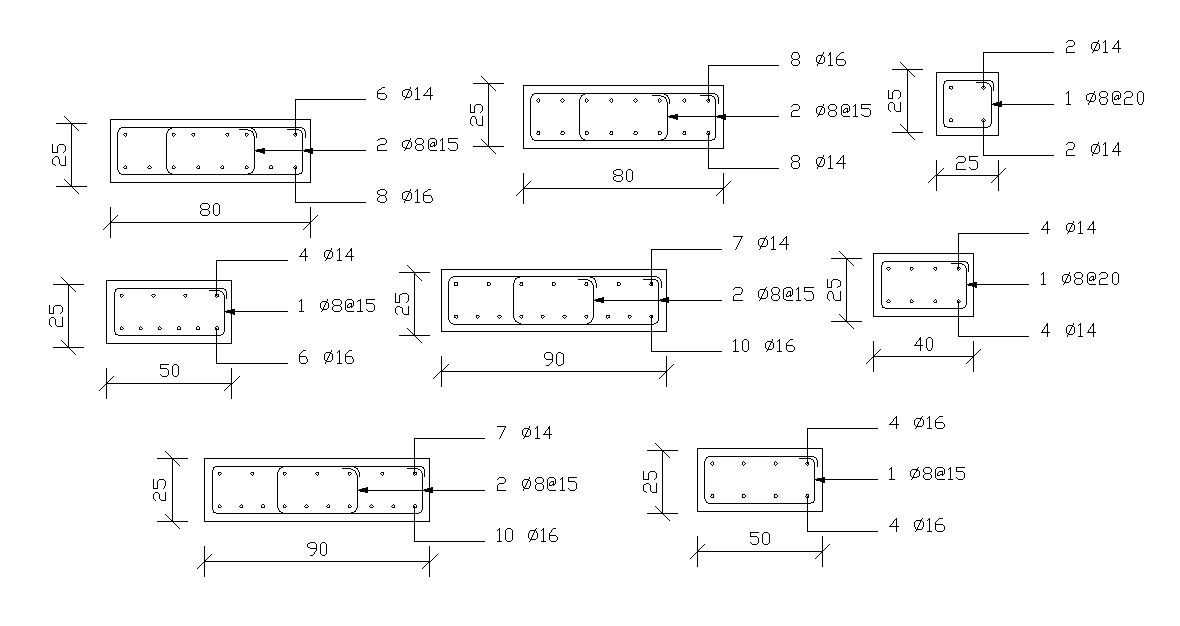 Structural Column Reinforcement Bars Design CAD Drawing