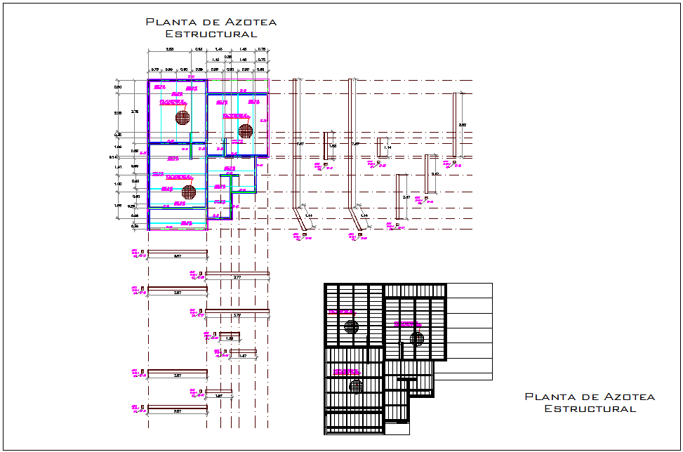 Structural Roof Plant with wall view with structure view dwg file