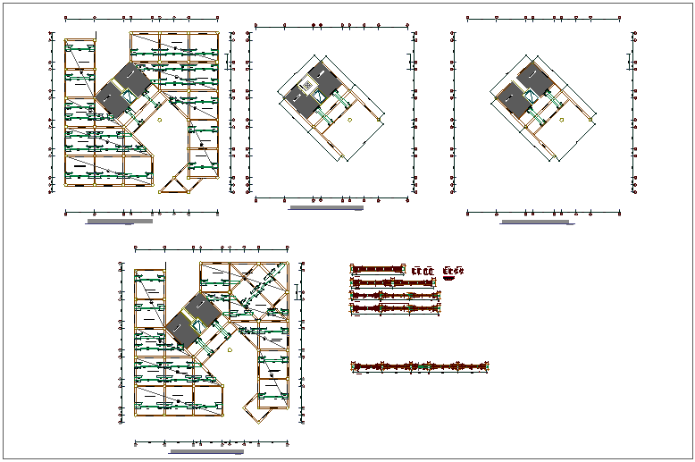 Structural beam view with first to fifth floor of municipal building dwg file