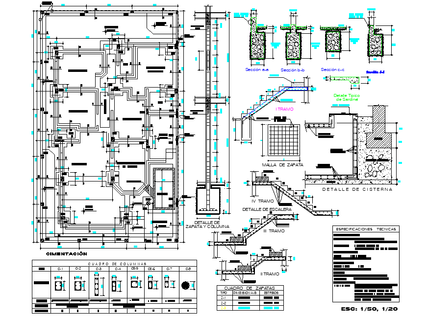 Structural building plan and section plan autocad file