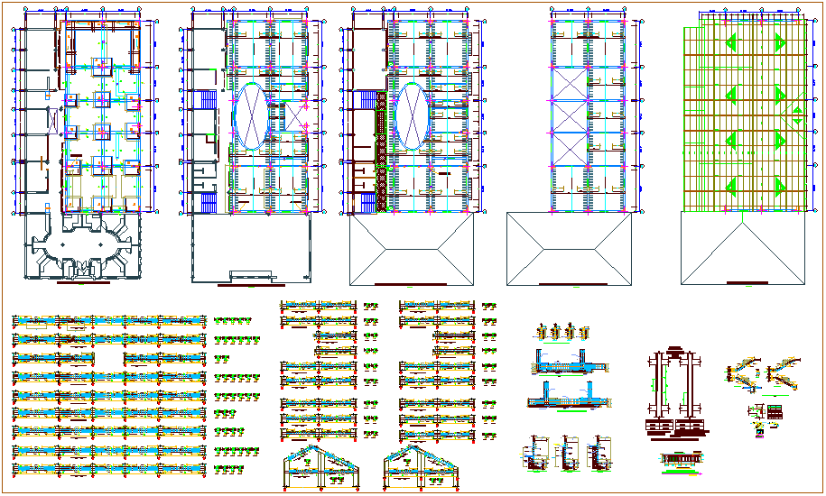 Structural design of college building with view of beam,column and stair detail dwg file