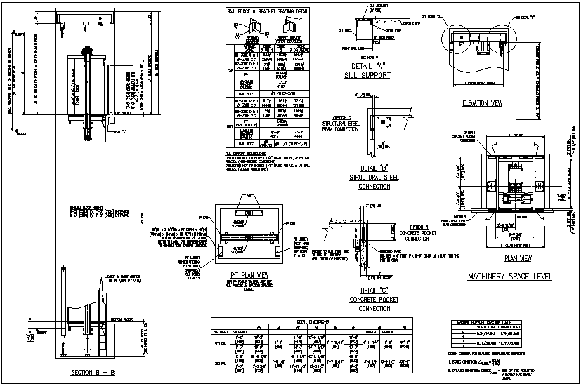 Structural design of elevator with sectional view dwg file